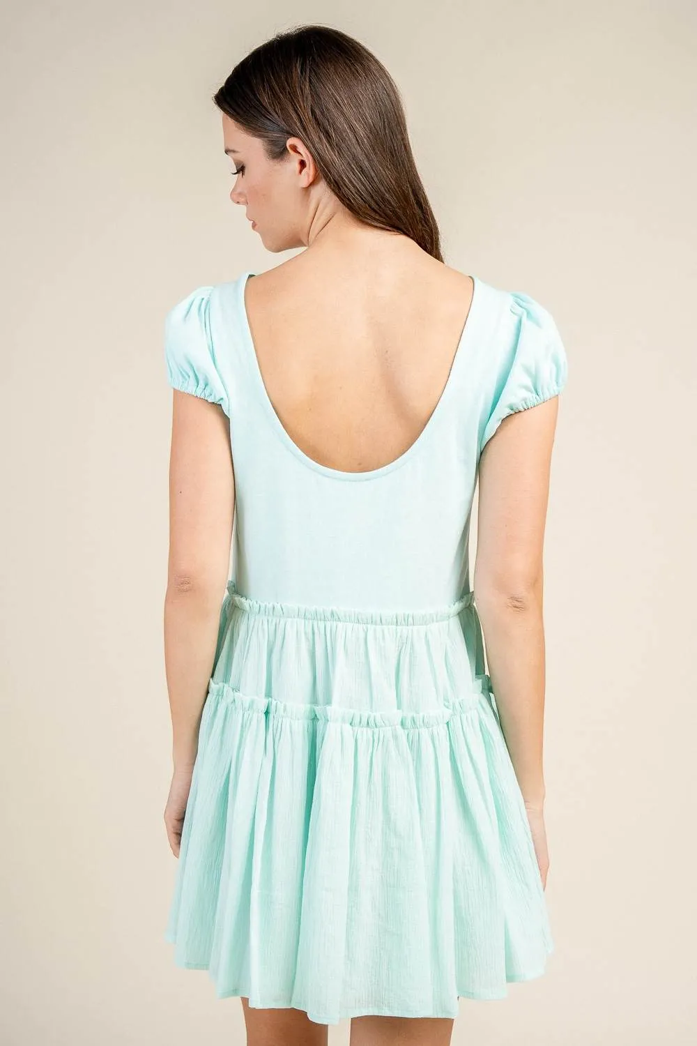 CD30848Y / MIX MEDIA PUFF SLEEVE TIERED MINI DRESS sold by privy product image thumbnail 3