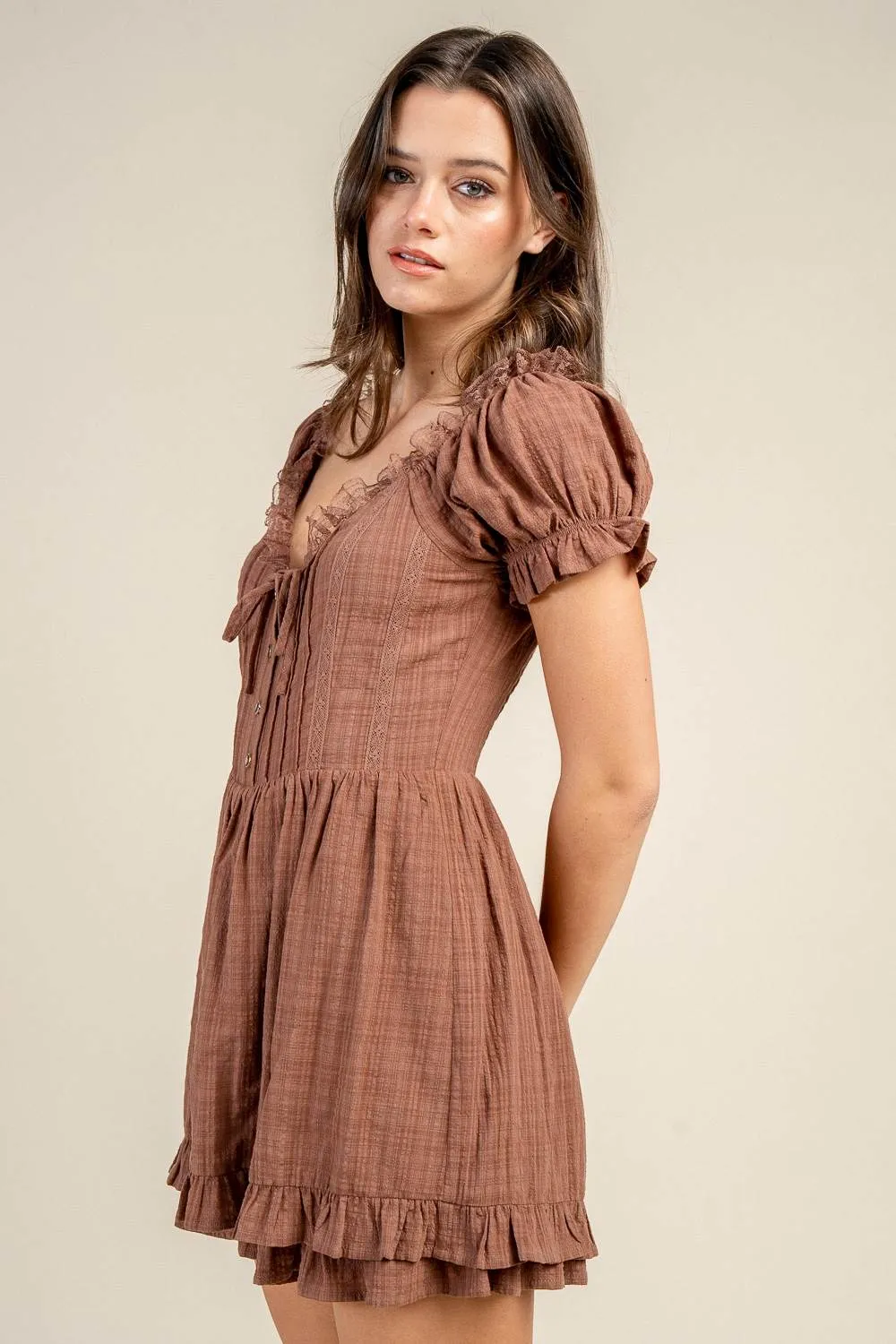 CJ40021Y / BUTTON FRONT TIE NECK RUFFLED ROMPER sold by privy product image thumbnail 2