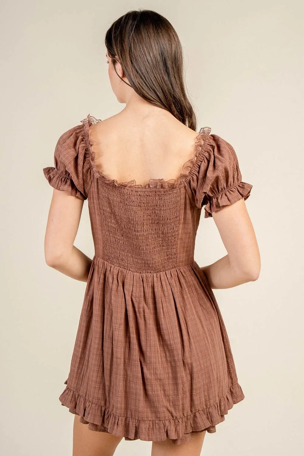 CJ40021Y / BUTTON FRONT TIE NECK RUFFLED ROMPER sold by privy product image thumbnail 3
