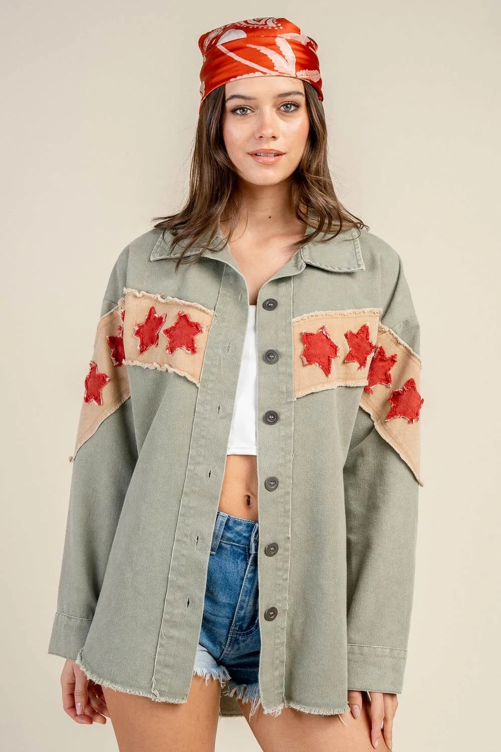 CG60140Y / STAR PATCH OVERSIZED DENIM JACKET sold by privy