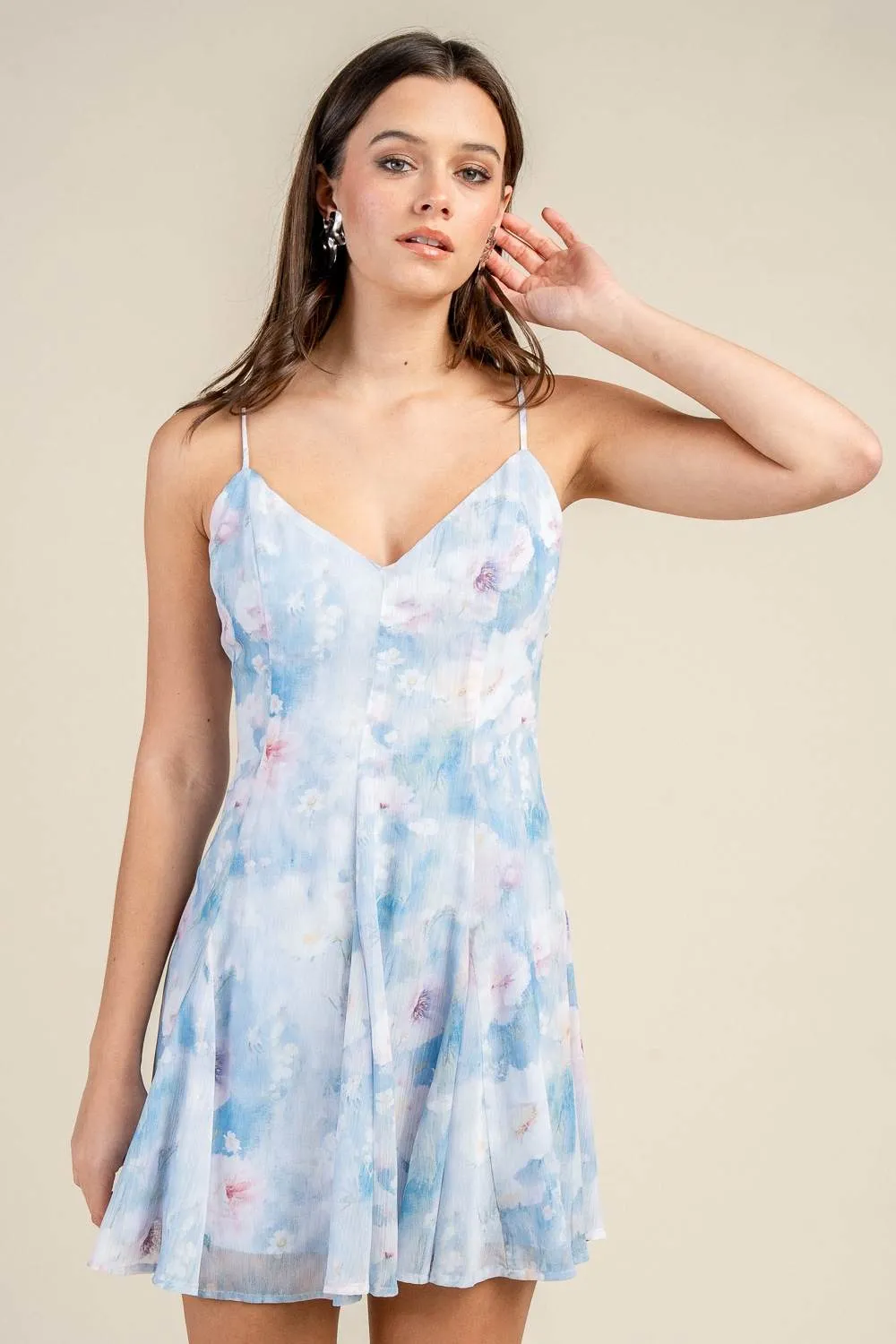 BD13385B / FLORAL CAMI CROSS BACK MINI DRESS sold by privy