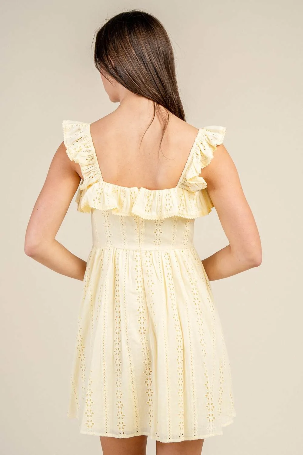 BD13277S / RUFFLED EYELET LACE TIE FRONT MINI DRESS sold by privy product image thumbnail 3