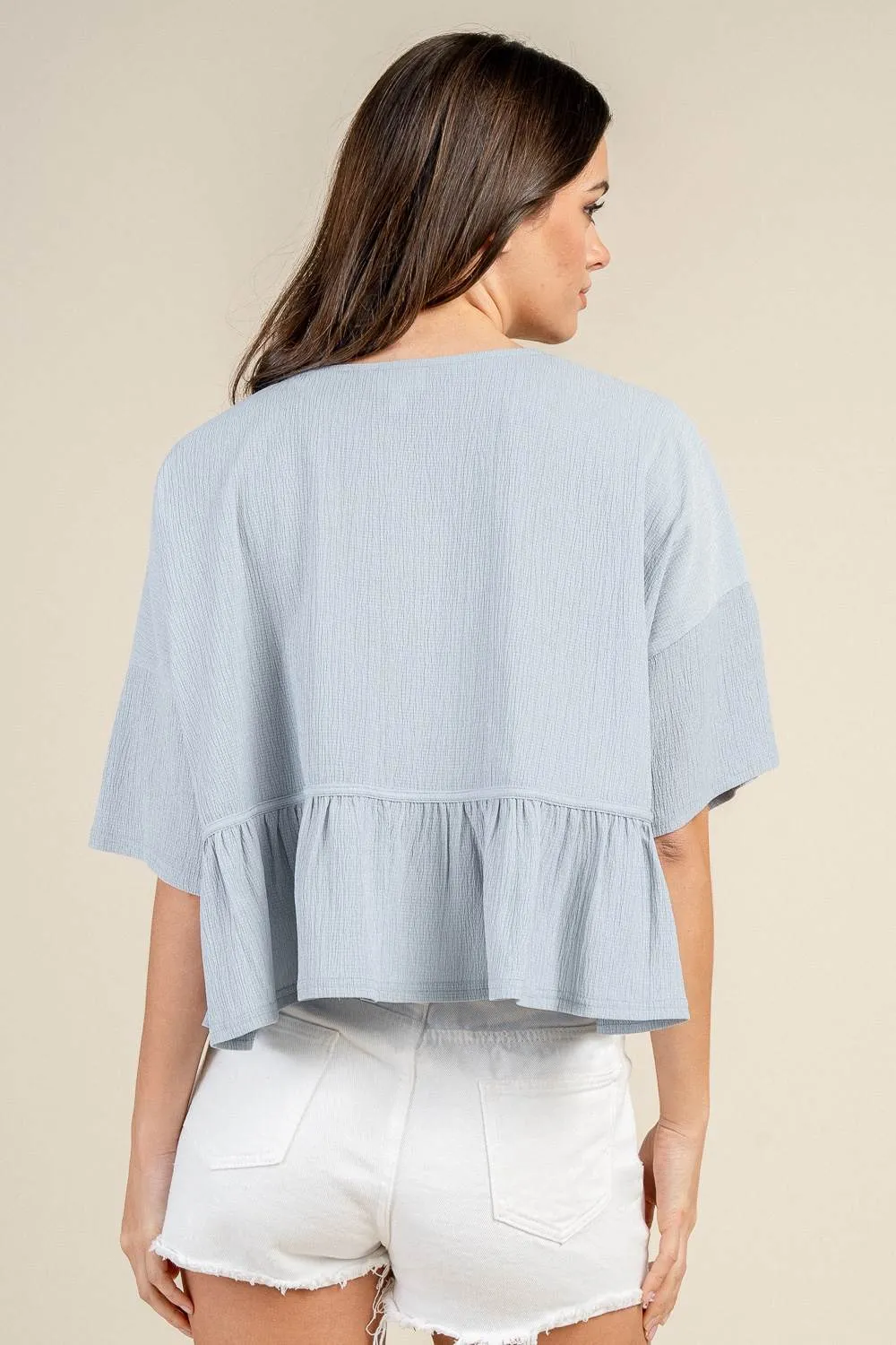 BT3411S / V-NECK BUTTON FRONT PEPLUM BLOUSE sold by privy product image thumbnail 3