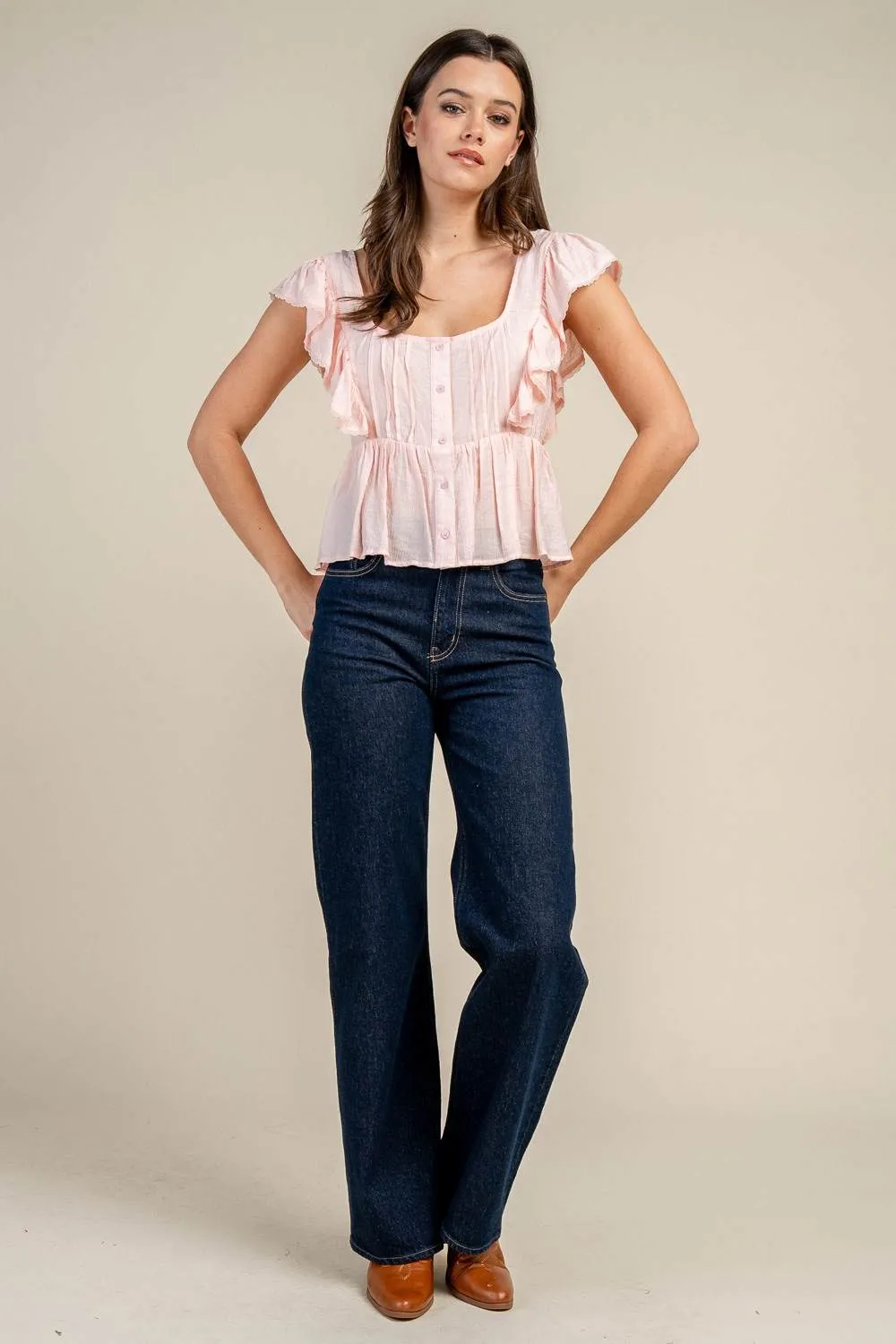 BT3408S / RUFFLED SLEEVE BUTTON FRONT PEPLUM BLOUSE sold by privy product image thumbnail 5