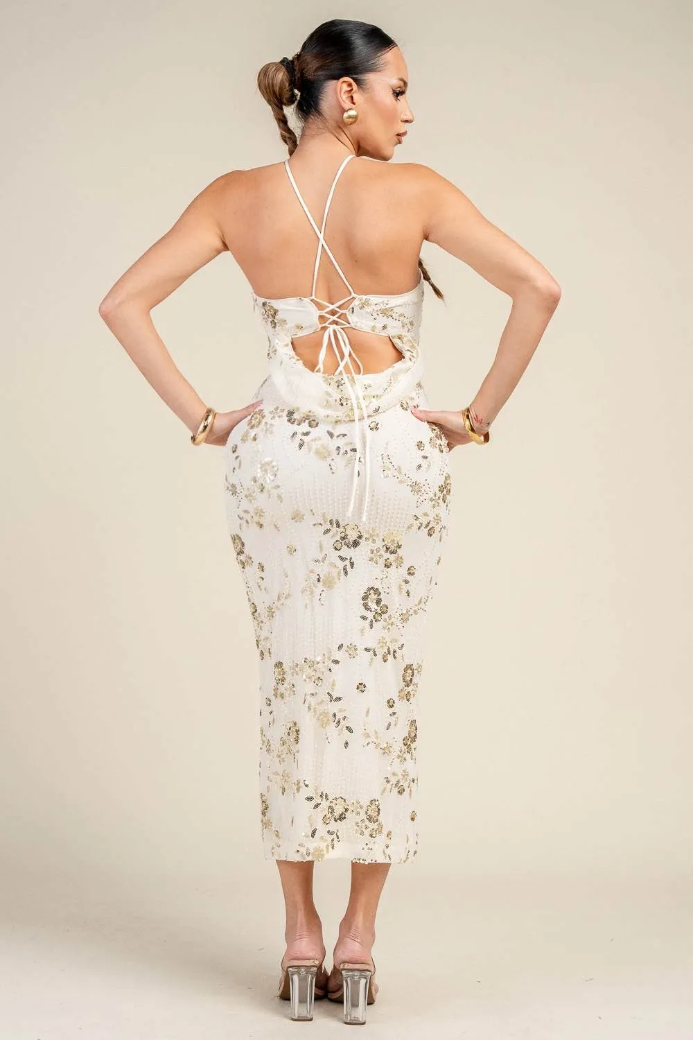 HD30674E / HALTER NECK FLORAL BEADED SEQUIN MIDI DRESS sold by privy product image thumbnail 2