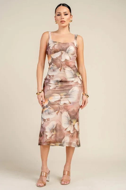 HD30955SST / MESH PRINT MIDI DRESS sold by privy