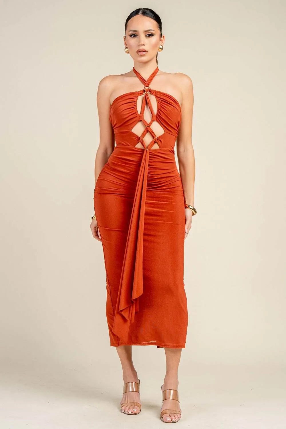 PD79464K / HALTER NECK MIDI DRESS WITH CUTOUT DETAILS sold by privy product image thumbnail 4