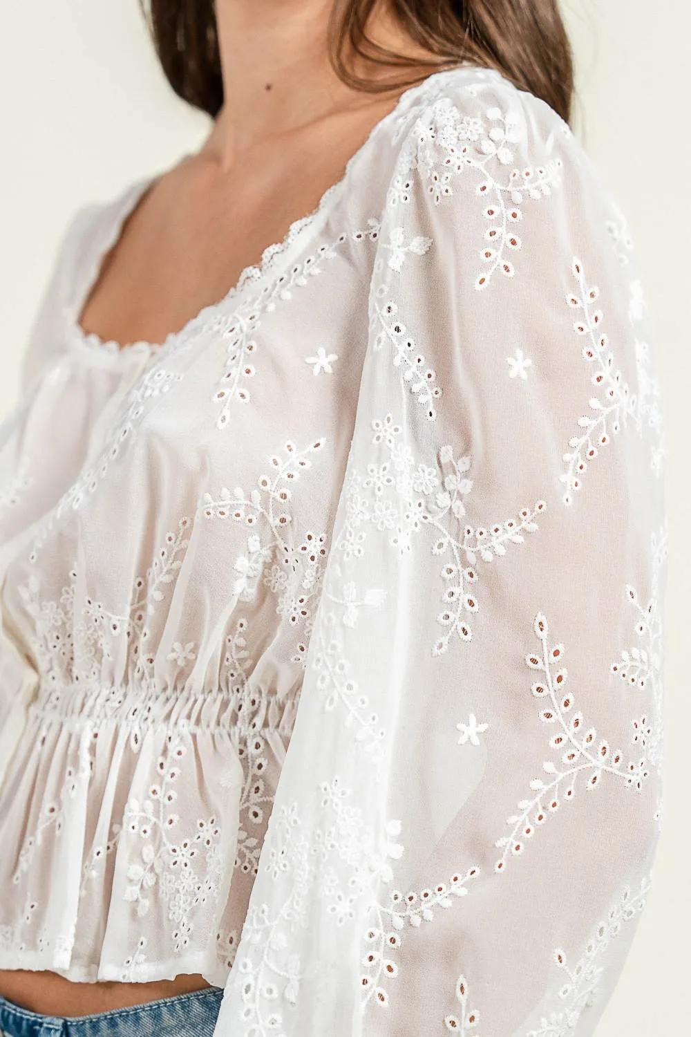 CT10593E / STYLISH SHEER BLOUSE FEATURING DELICATE EMBROIDERED DETAILING sold by privy product image thumbnail 5