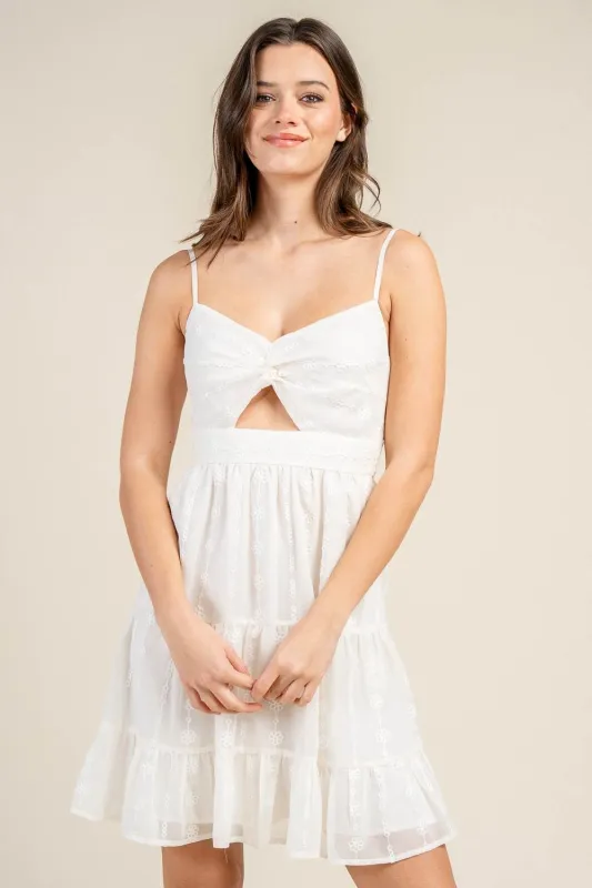 CD30712S / EMBROIDERED ON CHIFFON FRONT CUT-OUT MINI DRESS made by privy