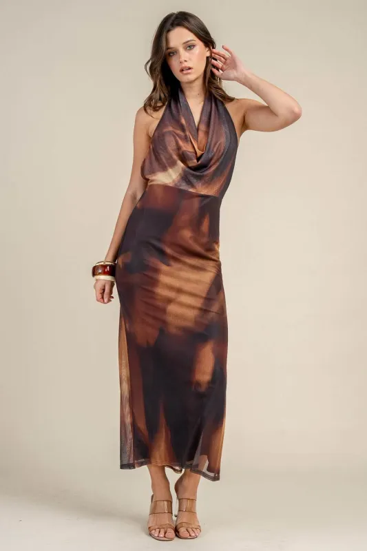 CD30835S / MESH DEEP COWL NECK MAXI DRESS sold by privy