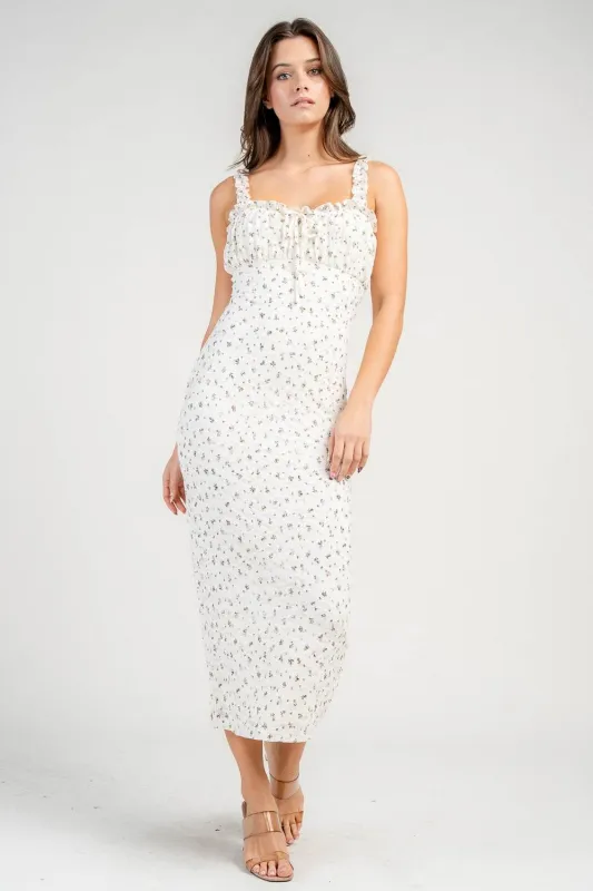 BD13221B / FITTED MIDI DRESS W/ RUFFLE STRAPS made by privy