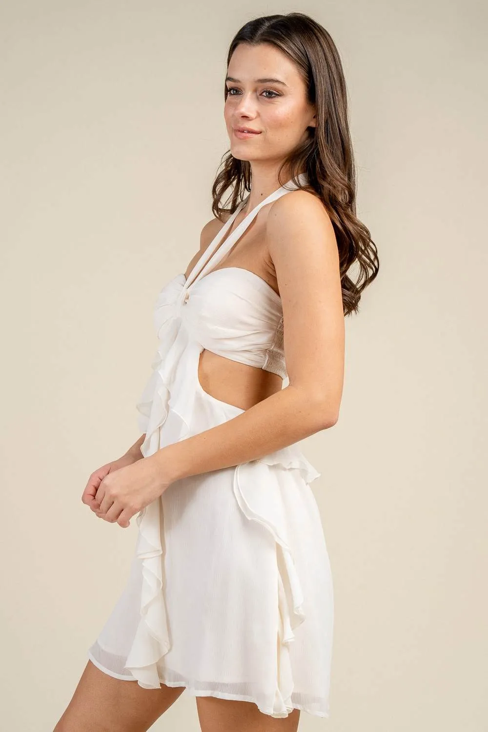 BD13284S / HALTER NECK RUFFLED CUT-OUT MINI DRESS sold by privy product image thumbnail 5