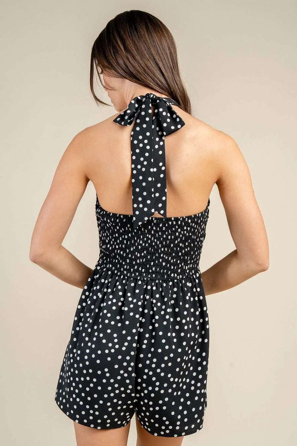 BJ7355S / POLKA DOT HALTER NECK CUT-OUT ROMPER sold by privy product image thumbnail 3