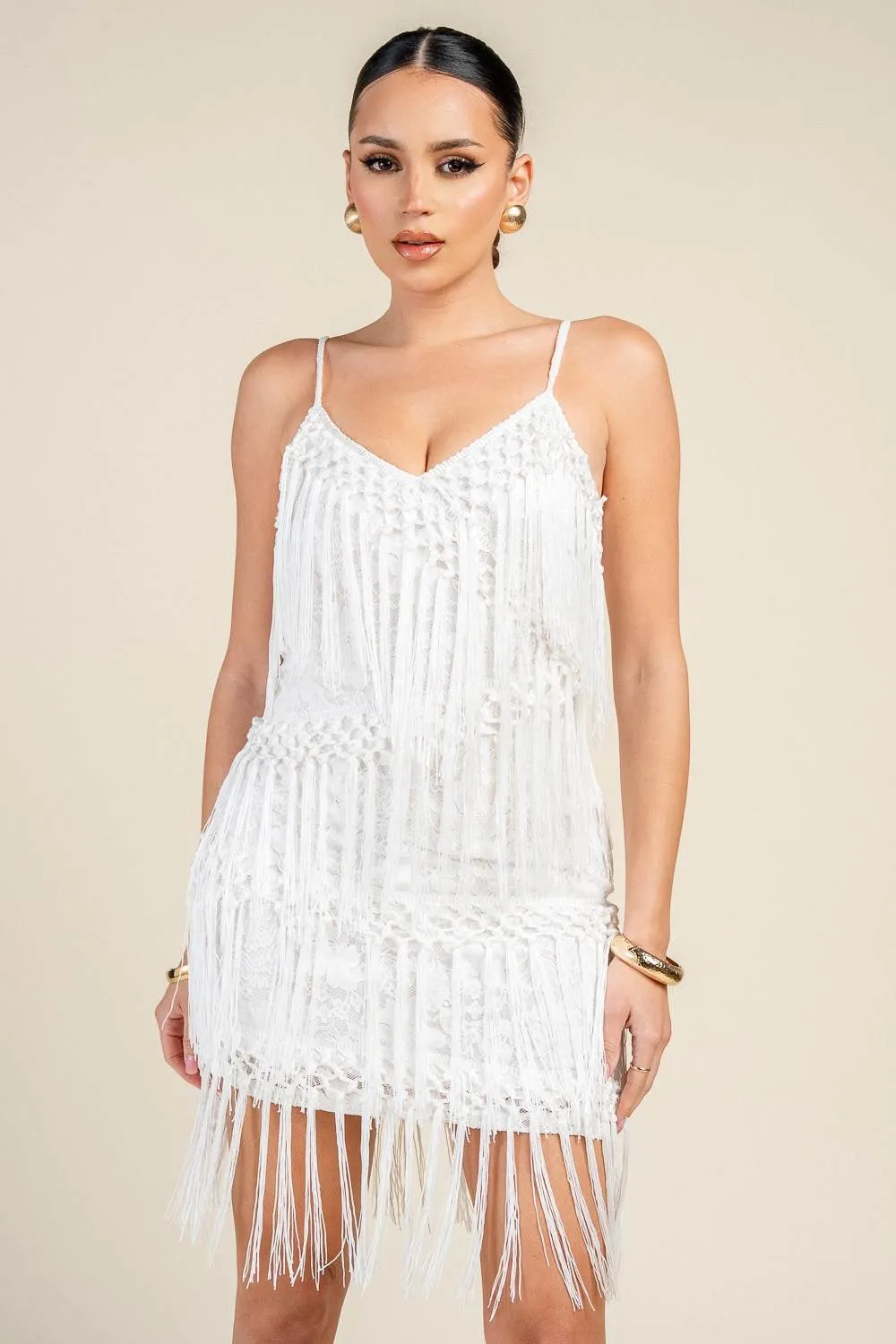 PD79524E / FRINGE DETAIL STRAPPY MINI DRESS sold by privy