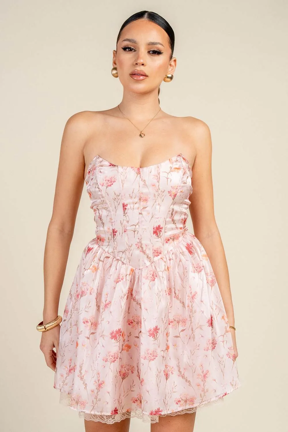 HD30232N / FLORAL CORSET BODICE LACE-UP BACK MINI DRESS sold by privy product image thumbnail 4