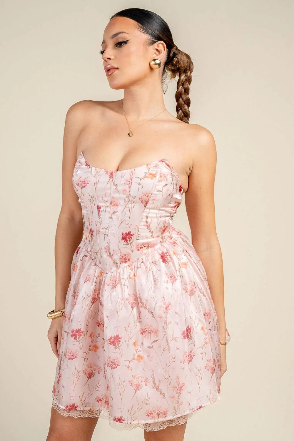 HD30232N / FLORAL CORSET BODICE LACE-UP BACK MINI DRESS sold by privy product image thumbnail 2