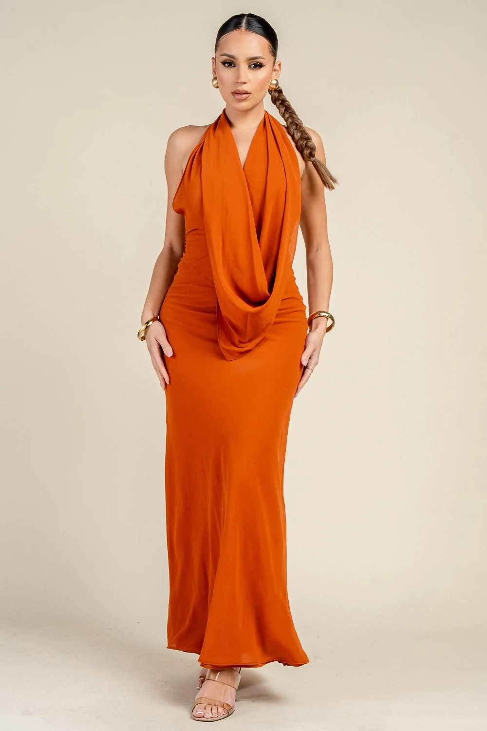 PD79499B / DRAPED HALTER NECK OPEN BACK MAXI DRESS sold by privy product image thumbnail 4