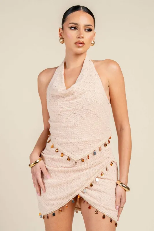 PD79445S / HALTER NECK EMBELLISHED MINI DRESS sold by privy