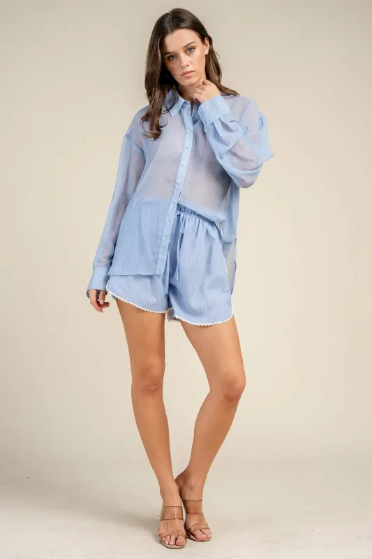 BS3681B / CHIFFON BUTTONDOWN SHIRT AND SHORTS SETS sold by privy