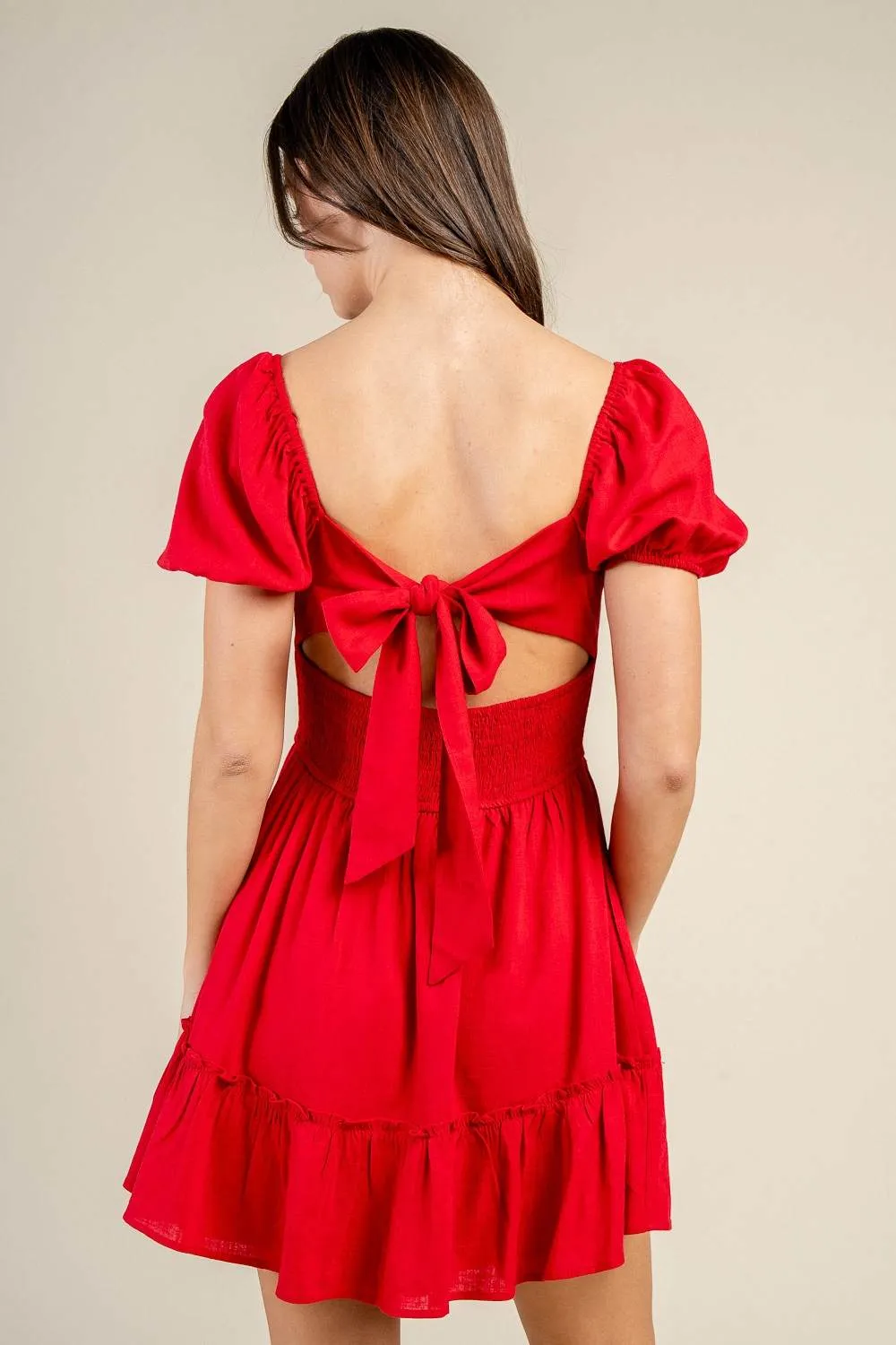 BD13323E / PUFF SLEEVED MINI LINEN DRESS sold by privy product image thumbnail 3