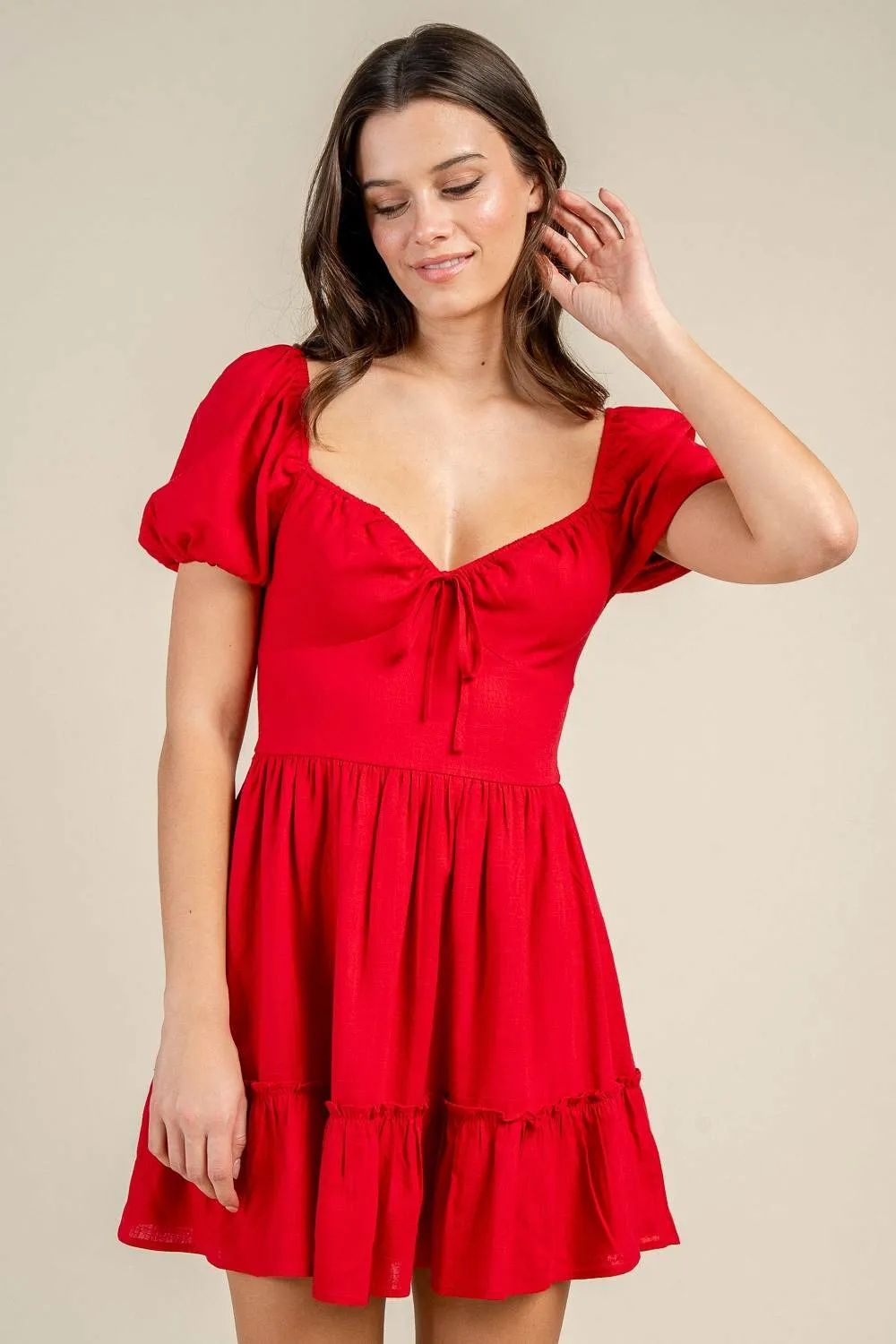 BD13323E / PUFF SLEEVED MINI LINEN DRESS sold by privy product image thumbnail 4