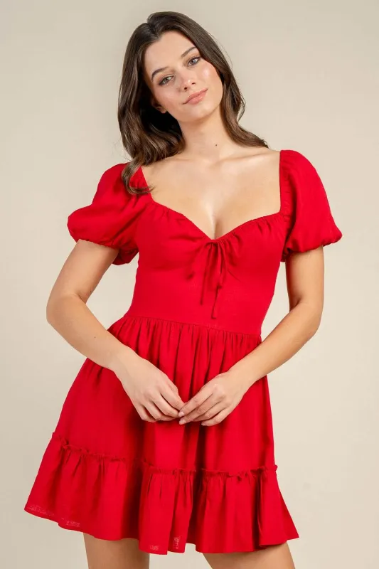 BD13323E / PUFF SLEEVED MINI LINEN DRESS sold by privy