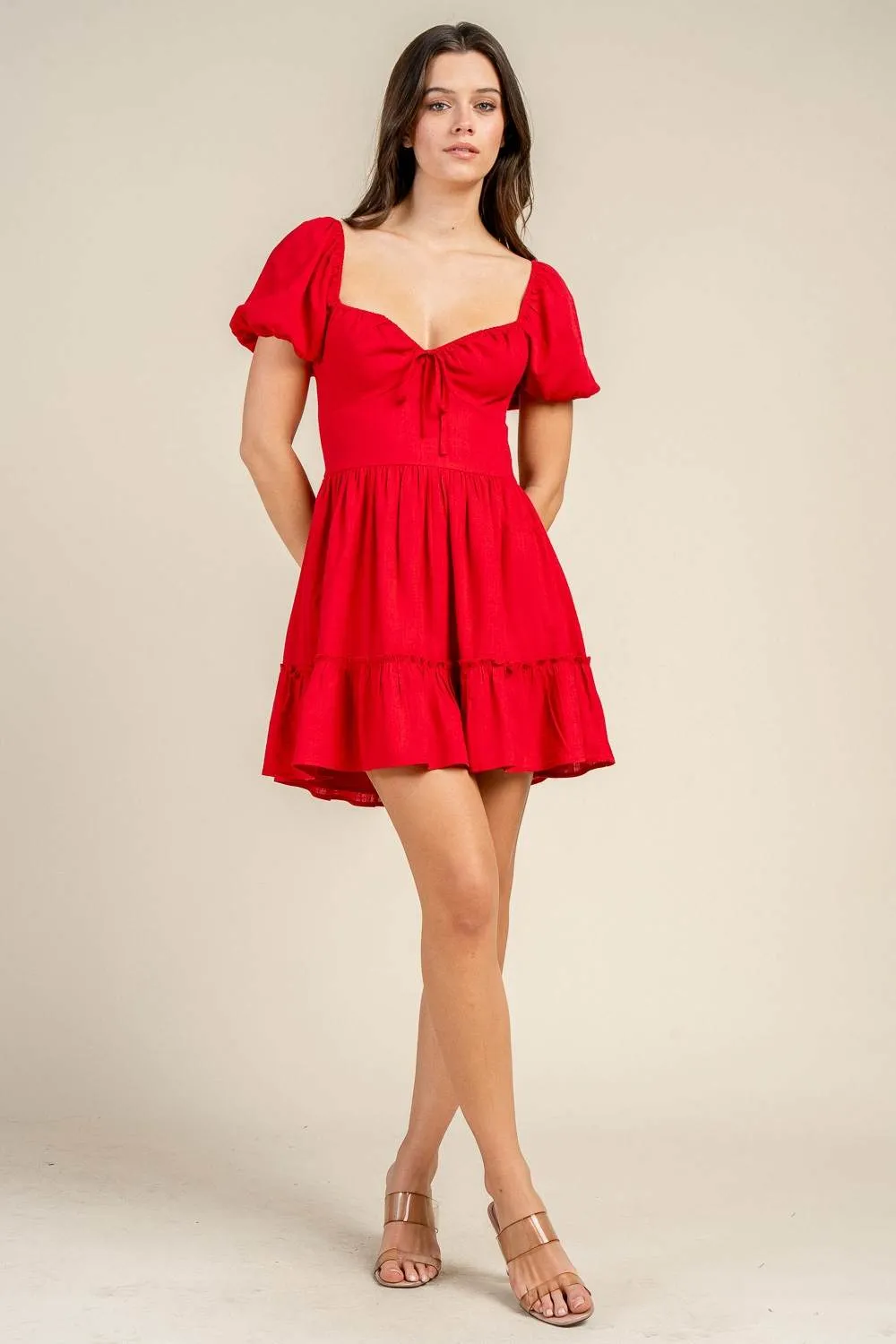 BD13323E / PUFF SLEEVED MINI LINEN DRESS sold by privy product image thumbnail 5