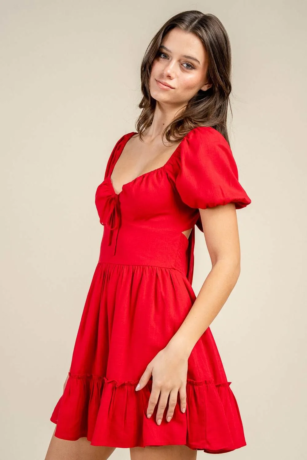 BD13323E / PUFF SLEEVED MINI LINEN DRESS sold by privy product image thumbnail 2