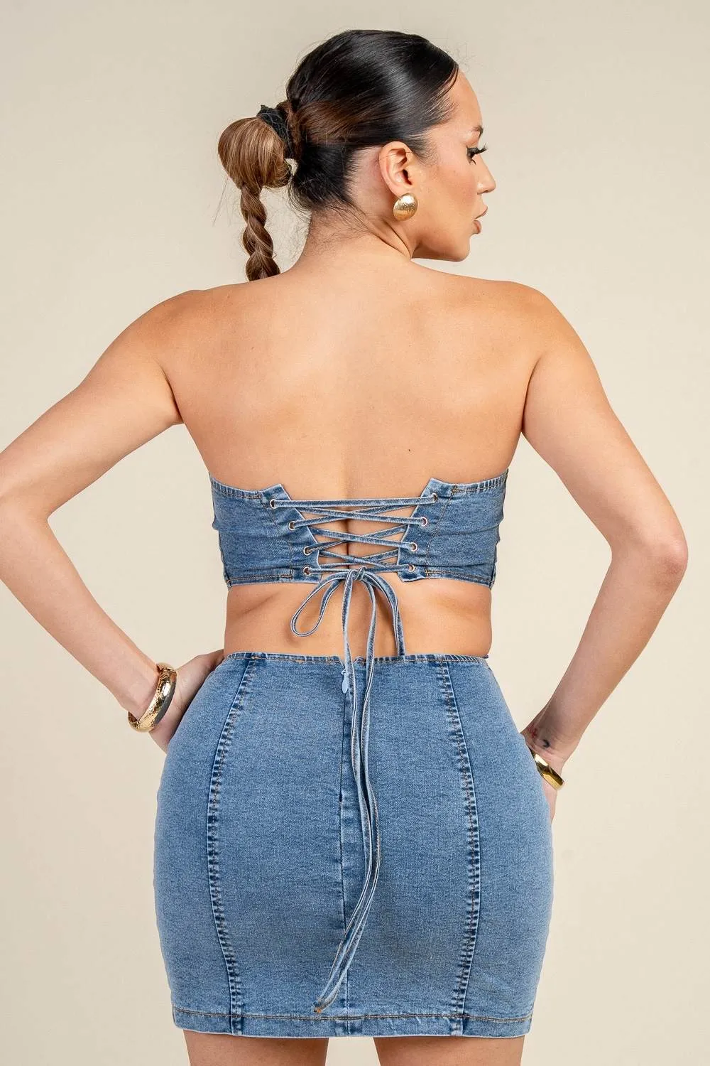 PD79547D / DENIM CORSET CUT-OUT MINI DRESS sold by privy product image thumbnail 3
