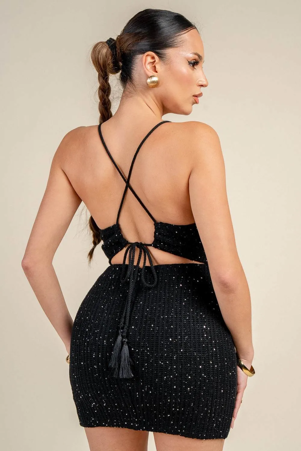 HD30933E / LACE UP BACK CROCHET MINI DRESS sold by privy product image thumbnail 3