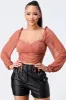 SEXY RUCHED CROPPED SHEER BLOUSE TOP sold by privy