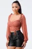 SEXY RUCHED CROPPED SHEER BLOUSE TOP sold by privy