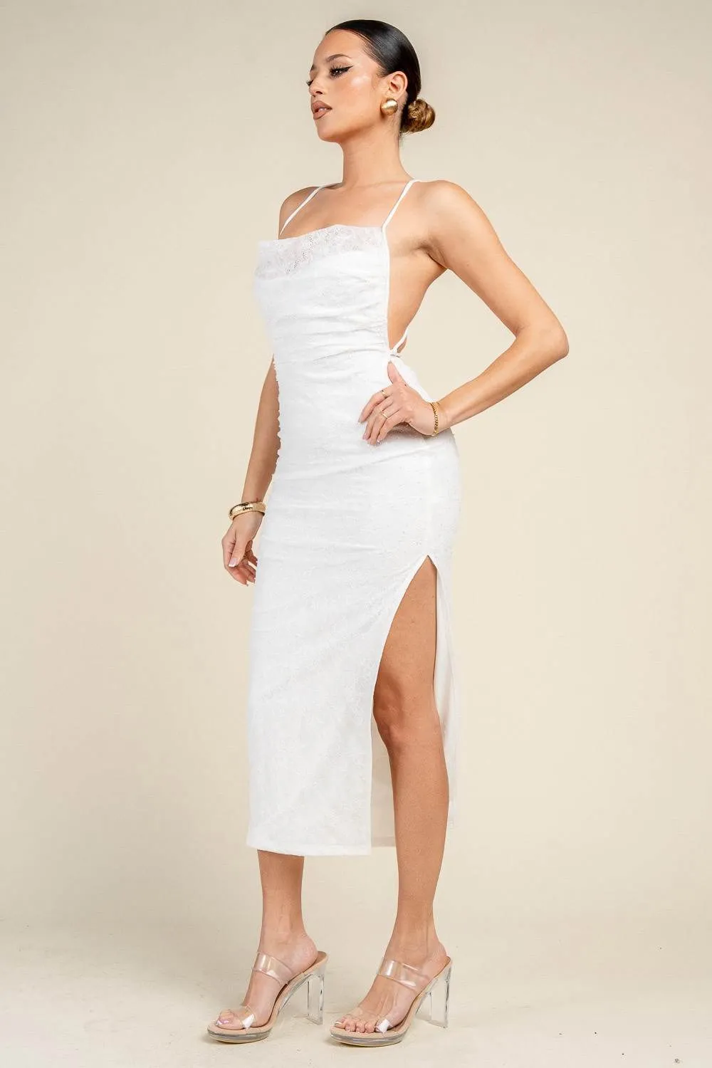 HD30701ND / BEADED LACE SLIT MIDI DRESS sold by privy product image thumbnail 2