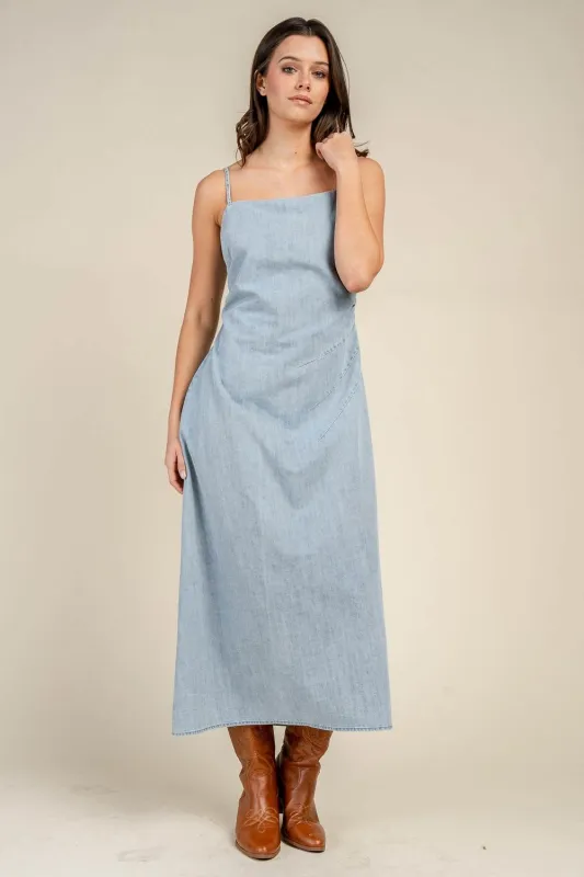 CD30912Y / STRAIGHT NECK DENIM MIDI DRESS made by privy