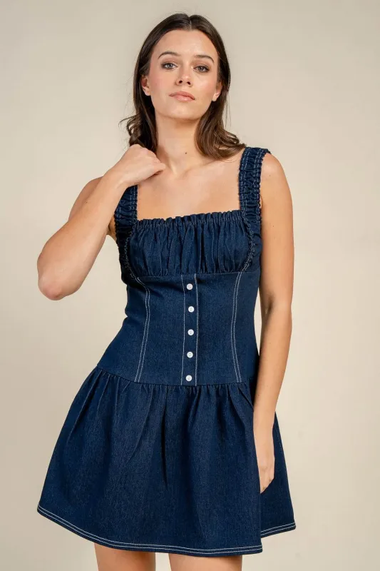 CD30844Y / RUCHED BODICE DENIM MINI DRESS sold by privy