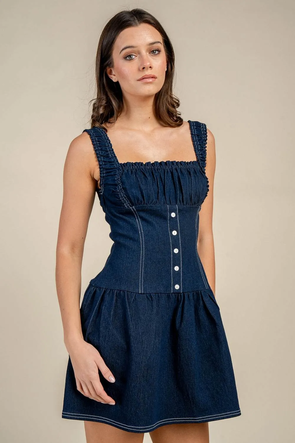 CD30844Y / RUCHED BODICE DENIM MINI DRESS sold by privy product image thumbnail 2