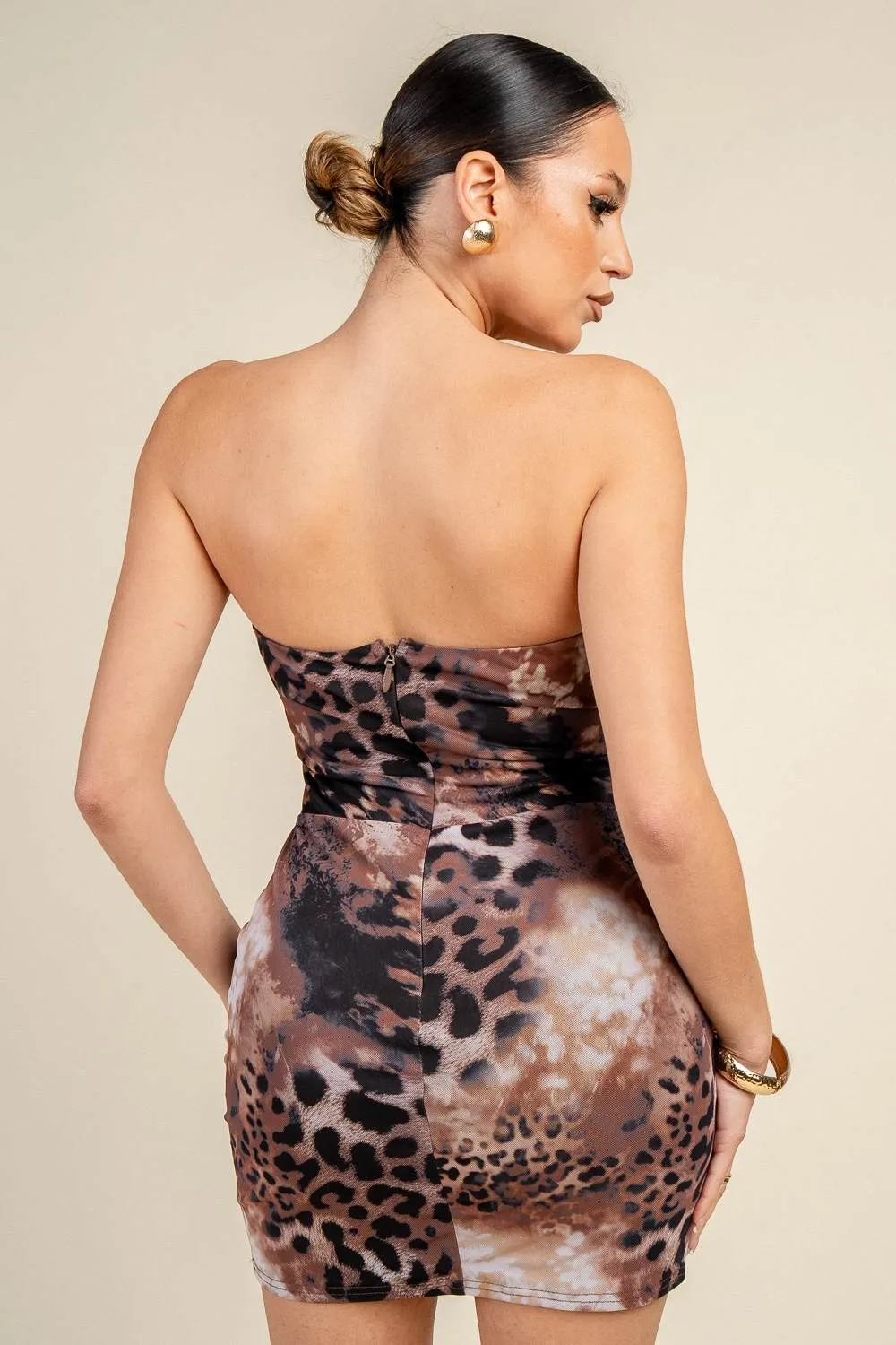 YD30249S / LEOPARD PRINT STRAPLESS CORSET MINI DRESS sold by privy product image thumbnail 3