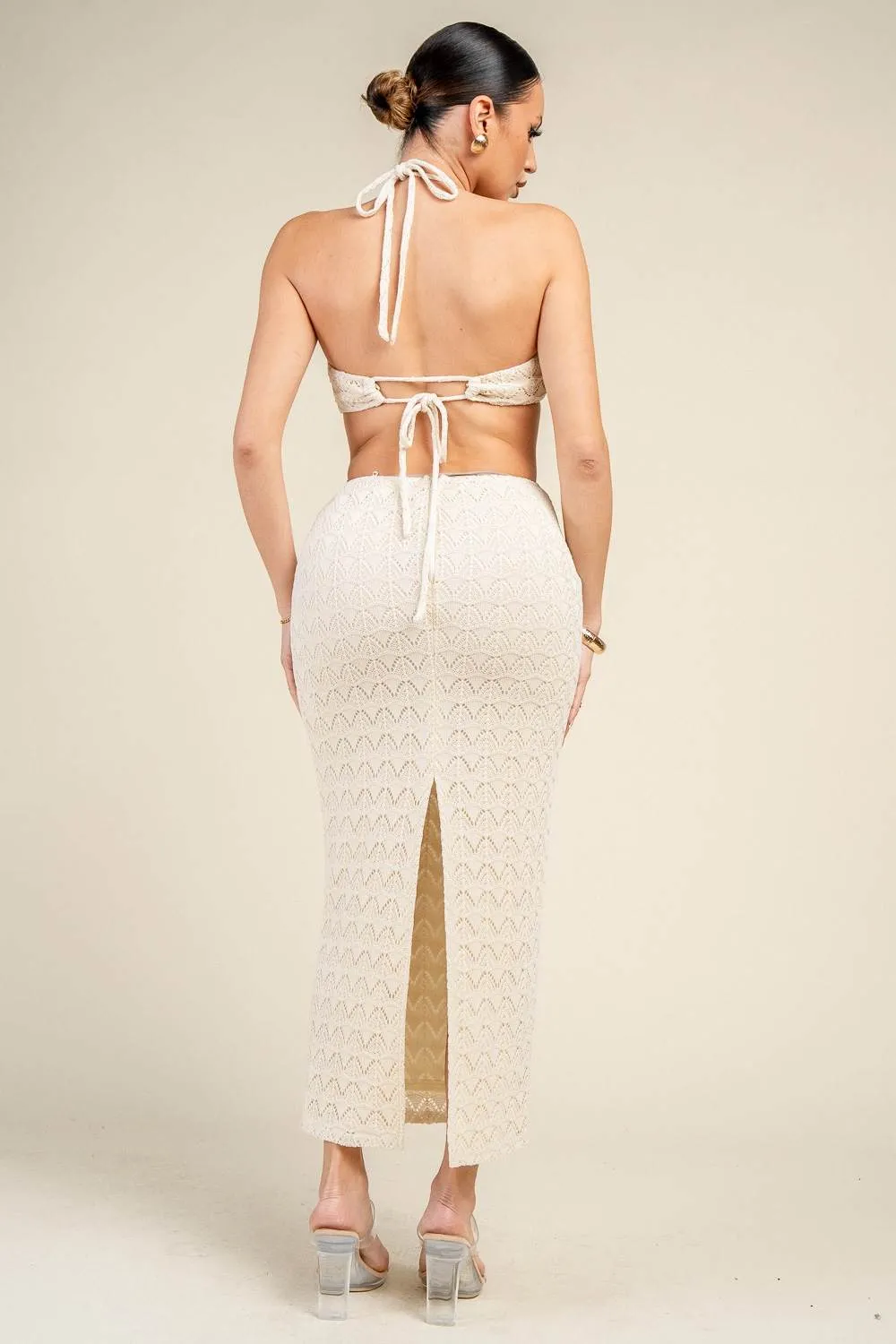 YD30101E / CROCHET HALTER RING DETAIL CUT-OUT MIDI DRESS sold by privy product image thumbnail 3