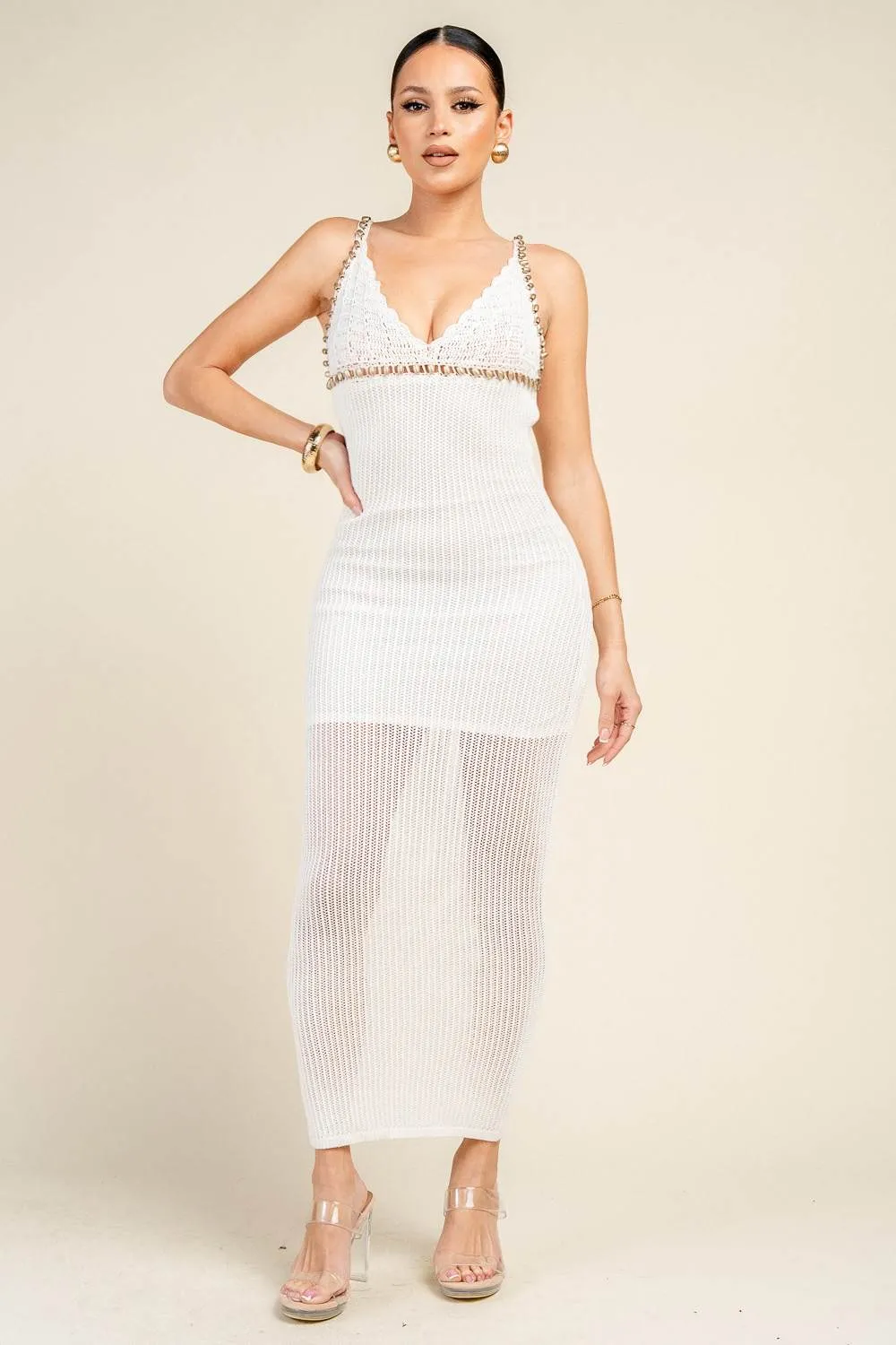 YD30091N / CROCHET CHAIN STRAP BEADED WAIST MAXI DRESS sold by privy product image thumbnail 4