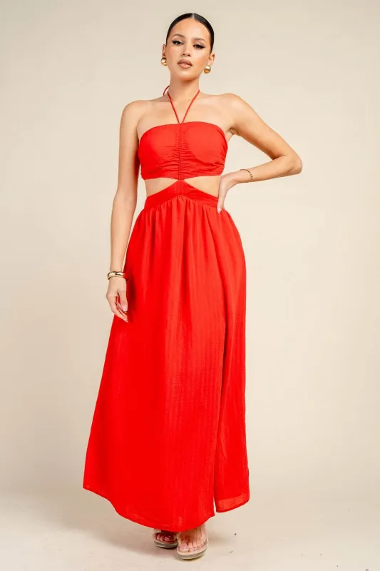PD79599E / HALTER BANDEAU CUT-OUT MAXI DRESS sold by privy