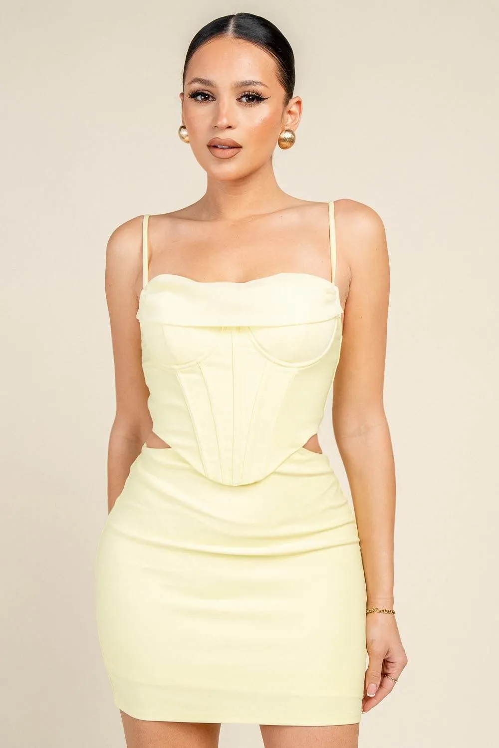 PD79530K / SPAGHETTI STRAP CORSET WAIST CUT-OUT MINI DRESS sold by privy product image thumbnail 4