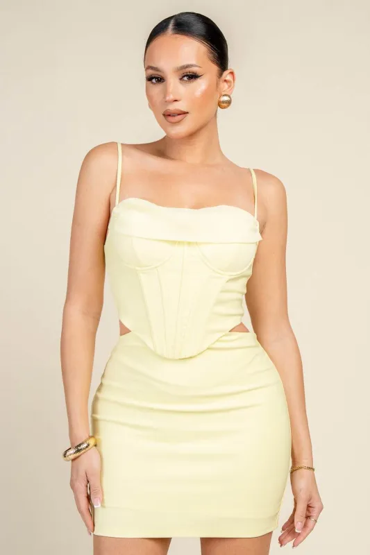 PD79530K / SPAGHETTI STRAP CORSET WAIST CUT-OUT MINI DRESS made by privy
