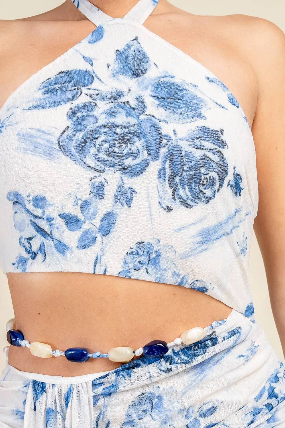 HD30992E / PRINTED MESH HALTER CUT-OUT RUCHED MIDI DRESS sold by privy product image thumbnail 5