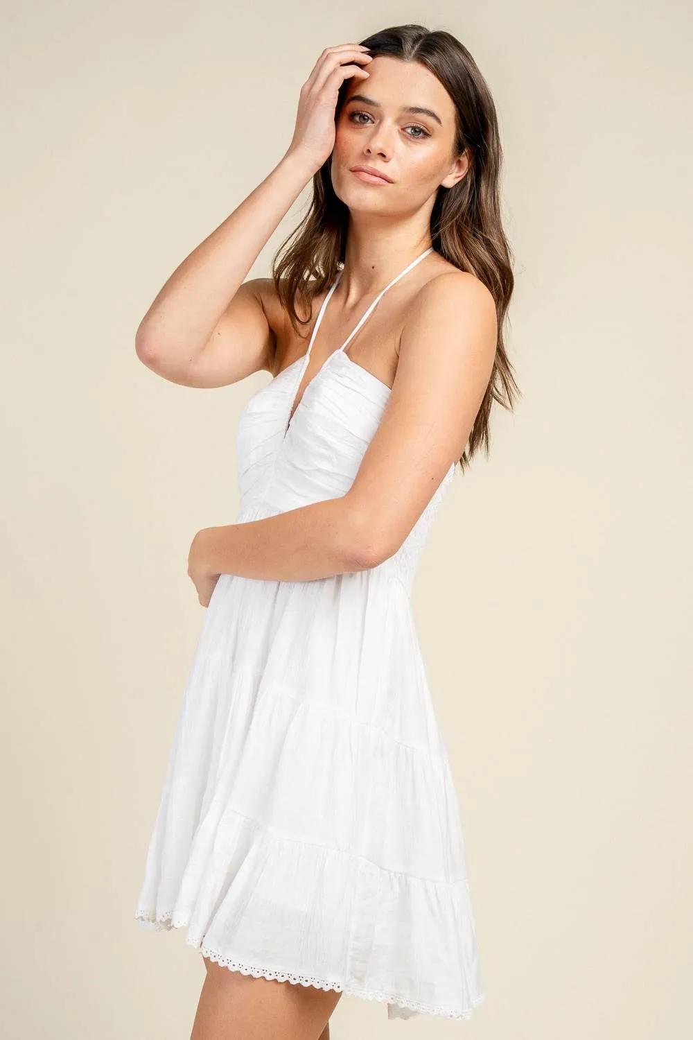 BD12281E / RUCHED HALTER TIERED MINI DRESS sold by privy product image thumbnail 2