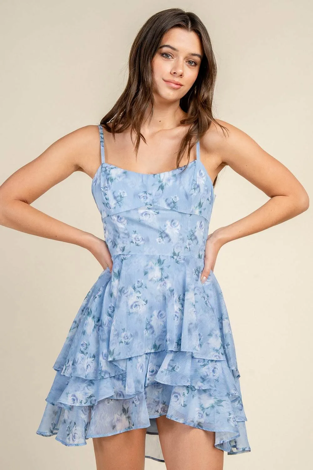 BD13433E / PRINTED MESH STRAP TIERED MINI DRESS sold by privy