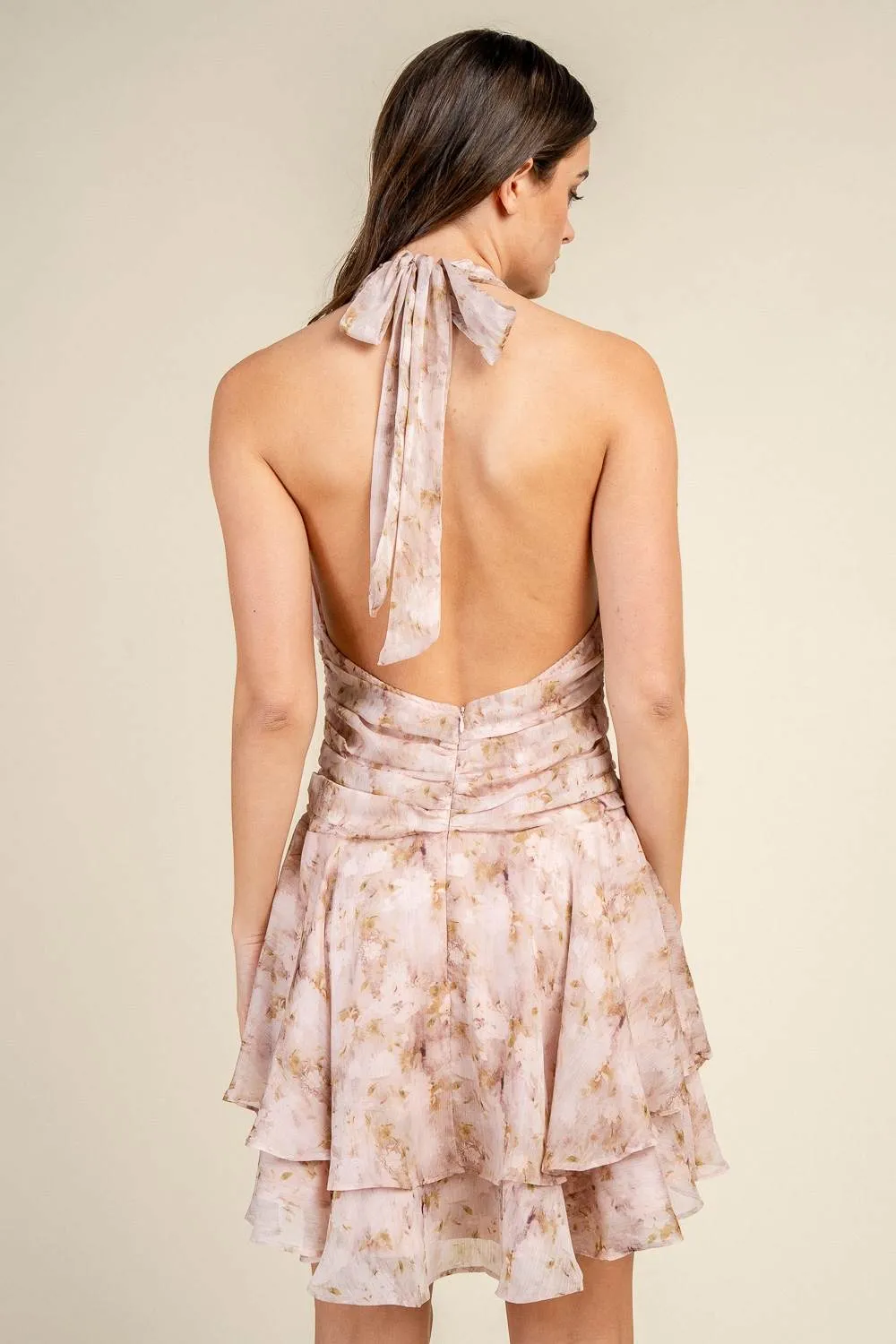 BD13419B / PRINTED HALTER RUCHED WAIST TIERED MINI DRESS sold by privy product image thumbnail 3