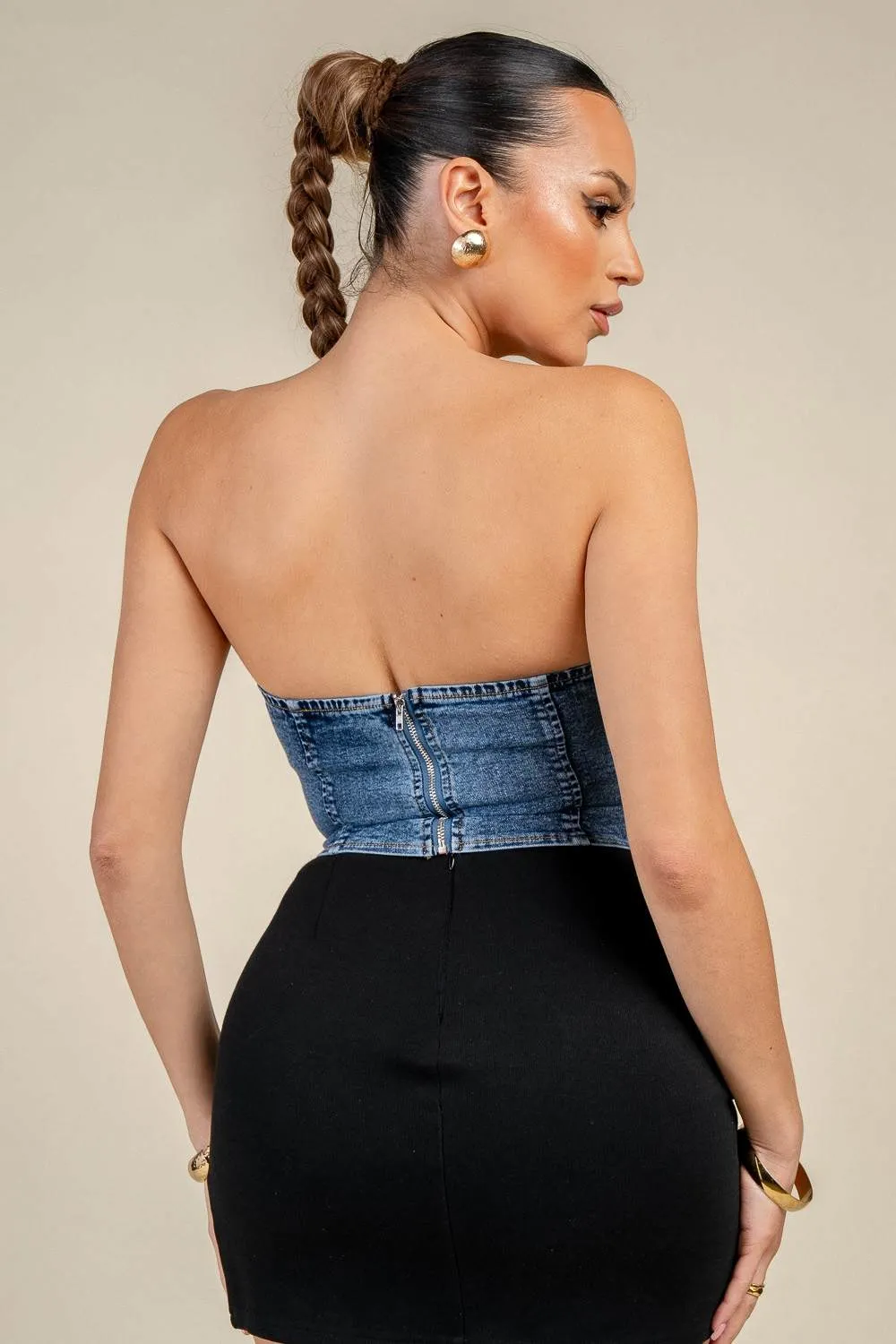PT45650D / STRAPLESS DENIM CORSET STRUCTURED TOP sold by privy product image thumbnail 3
