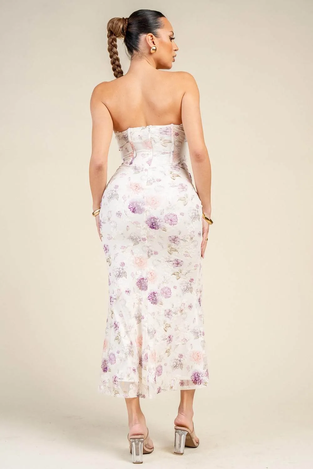 PD79633S / STRAPLESS FLORAL PRINT CORSET MIDI DRESS sold by privy product image thumbnail 3