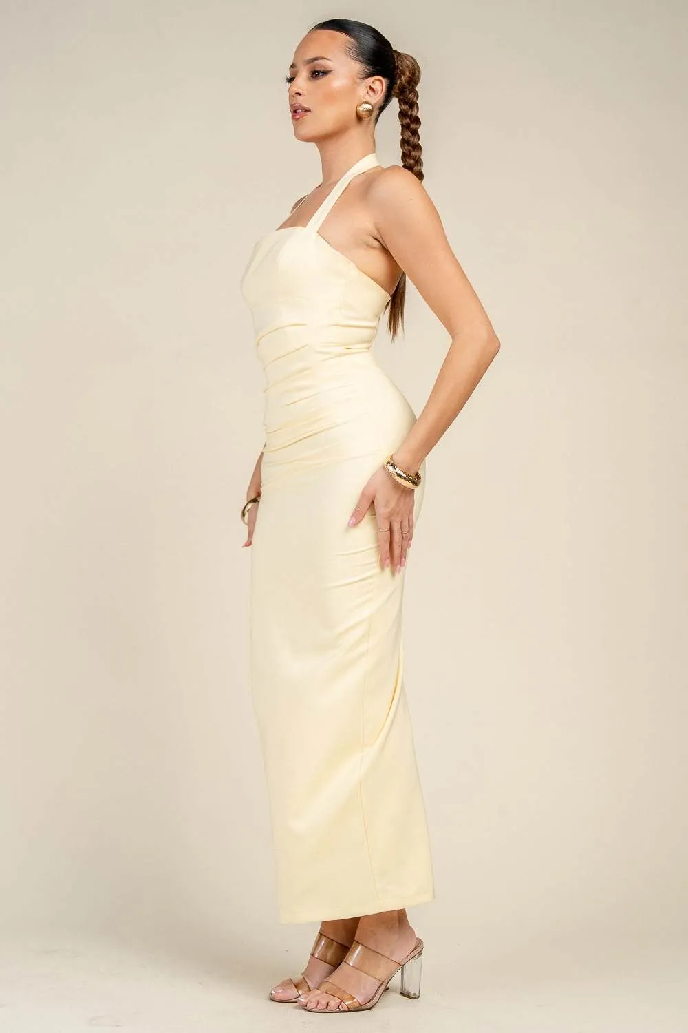 HD30590B / HALTER NECK STRUCTURED BACK SLIT MAXI DRESS sold by privy product image thumbnail 2