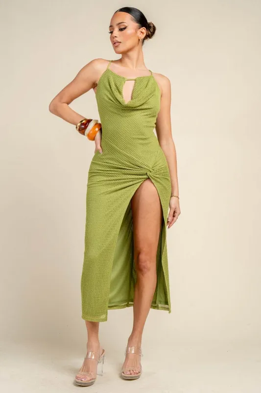 HD30621E / RUCHED CUT-OUT MESH CROSS BACK MIDI DRESS sold by privy